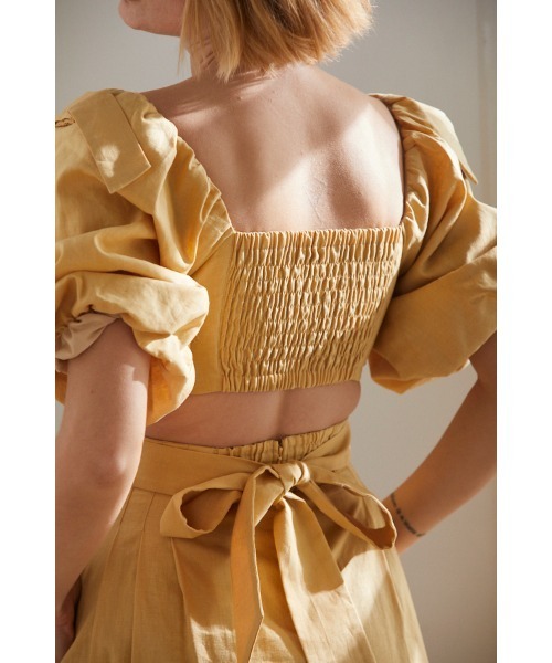 Estella.K（エステラケー）の「Sweetheart Linen Long Dress スカラップカットアウトドレス（ワンピース・レディース・ブラック/イエロー・FREE）」の15枚目の写真