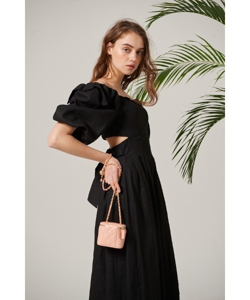 Estella.K（エステラケー）の「Sweetheart Linen Long Dress スカラップカットアウトドレス（ワンピース・レディース・ブラック/イエロー・FREE）」の7枚目の写真