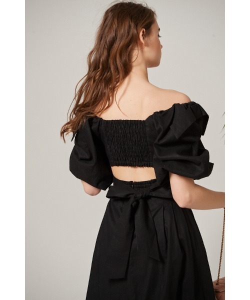Estella.K（エステラケー）の「Sweetheart Linen Long Dress スカラップカットアウトドレス（ワンピース・レディース・ブラック/イエロー・FREE）」の10枚目の写真