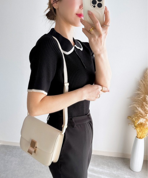 &. NOSTALGIA（アンドドットノスタルジア）の「【ZOZO限定】パイピングポロニット（ニット/セーター・レディース・グレー/ブラック/アイボリー/ブラウン・M）」の6枚目の写真