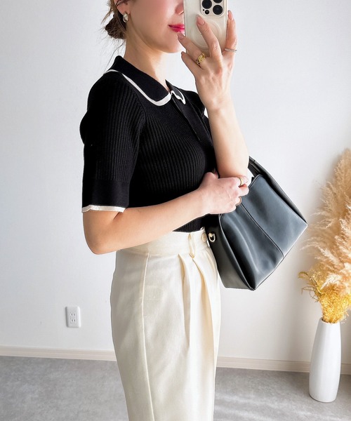 &. NOSTALGIA（アンドドットノスタルジア）の「【ZOZO限定】パイピングポロニット（ニット/セーター・レディース・グレー/ブラック/アイボリー/ブラウン・M）」の10枚目の写真