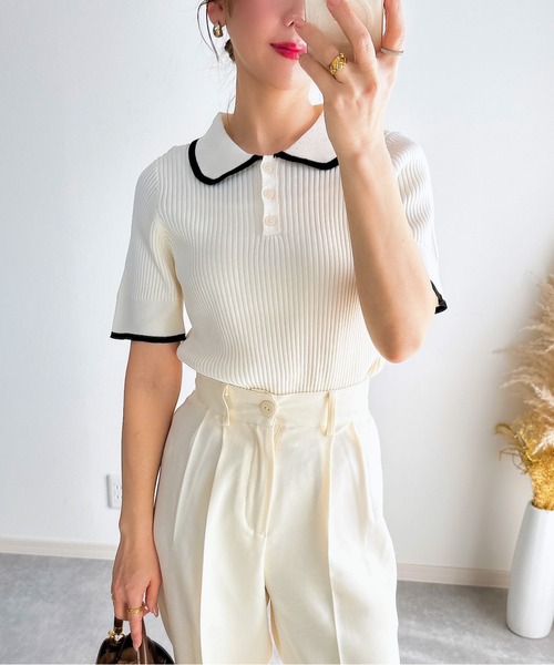 &. NOSTALGIA（アンドドットノスタルジア）の「【ZOZO限定】パイピングポロニット（ニット/セーター・レディース・グレー/ブラック/アイボリー/ブラウン・M）」の14枚目の写真