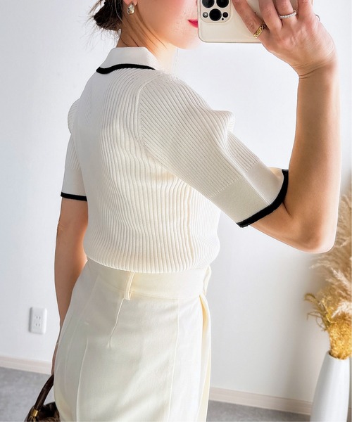 &. NOSTALGIA（アンドドットノスタルジア）の「【ZOZO限定】パイピングポロニット（ニット/セーター・レディース・グレー/ブラック/アイボリー/ブラウン・M）」の16枚目の写真