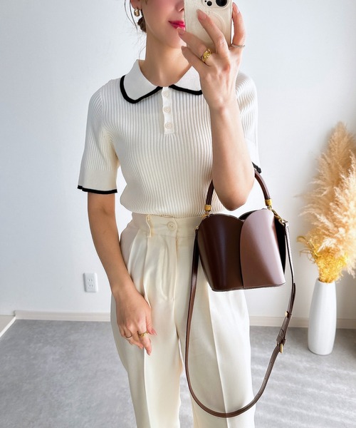 &. NOSTALGIA（アンドドットノスタルジア）の「【ZOZO限定】パイピングポロニット（ニット/セーター・レディース・グレー/ブラック/アイボリー/ブラウン・M）」の20枚目の写真