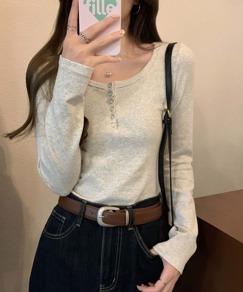 LAFFMO(ラフモ)の「ヘンリーネックリングスナップカットソー(Tシャツ/カットソー・レディース・ホワイト/グレー/ブラック・F)」の14枚目の写真