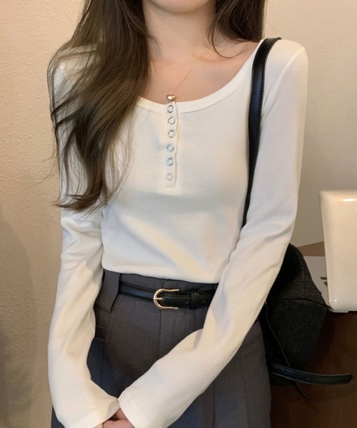 LAFFMO(ラフモ)の「ヘンリーネックリングスナップカットソー(Tシャツ/カットソー・レディース・ホワイト/グレー/ブラック・F)」の12枚目の写真