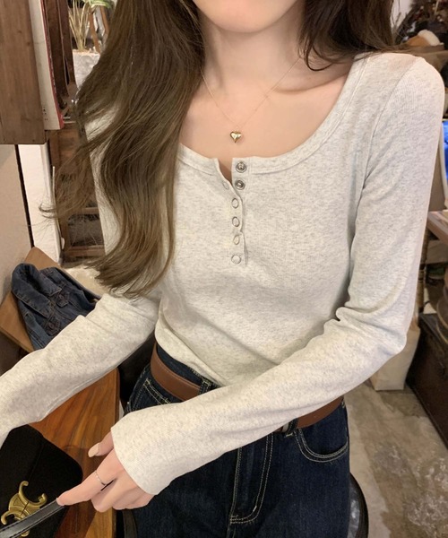 LAFFMO(ラフモ)の「ヘンリーネックリングスナップカットソー(Tシャツ/カットソー・レディース・ホワイト/グレー/ブラック・F)」の19枚目の写真