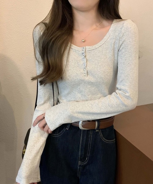 LAFFMO(ラフモ)の「ヘンリーネックリングスナップカットソー(Tシャツ/カットソー・レディース・ホワイト/グレー/ブラック・F)」の20枚目の写真