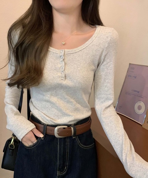 LAFFMO(ラフモ)の「ヘンリーネックリングスナップカットソー(Tシャツ/カットソー・レディース・ホワイト/グレー/ブラック・F)」の21枚目の写真