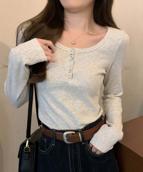 LAFFMO(ラフモ)の「ヘンリーネックリングスナップカットソー(Tシャツ/カットソー・レディース・ホワイト/グレー/ブラック・F)」の22枚目の写真