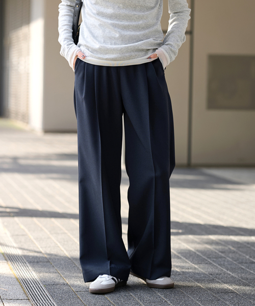 新品 JOURNAL STANDARD relume スムースフレアタックパンツ 追加3》ウォッシャブルサージストレッチタックワイドパンツ