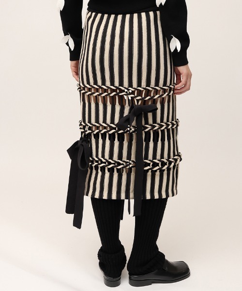 Braids Stripe Knitted Skirt/Navy | leinwände | ライン