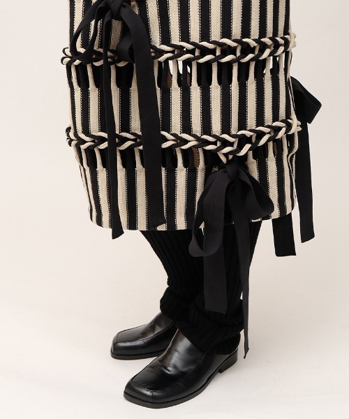 Braids Stripe Knitted Skirt/Navy | leinwände | ライン