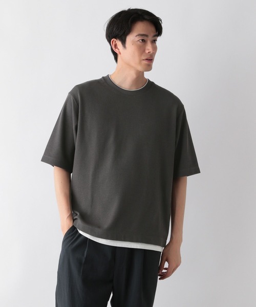 GLOBAL WORK(グローバルワーク)の「クルーネックレイヤード/半袖/一部店舗限定/321976(Tシャツ/カットソー・メンズ・ホワイト系その他/チャコールグレー/ライトグレー/グリーン/ブルー・SMALL/MEDIUM/LARGE/X-LARGE)」の2枚目の写真