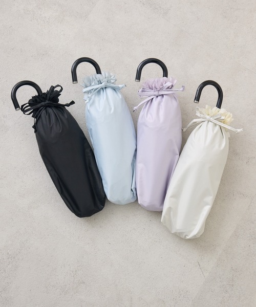because（ビコーズ）の「because　【遮光率100％】PUヒートカット晴雨兼用折りたたみフリル日傘（折りたたみ傘・レディース・パープル/ブラック/ライトブルー/ホワイト・FREE）」の5枚目の写真
