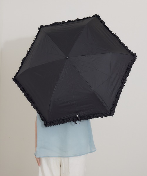 because（ビコーズ）の「because　【遮光率100％】PUヒートカット晴雨兼用折りたたみフリル日傘（折りたたみ傘・レディース・パープル/ブラック/ライトブルー/ホワイト・FREE）」の21枚目の写真