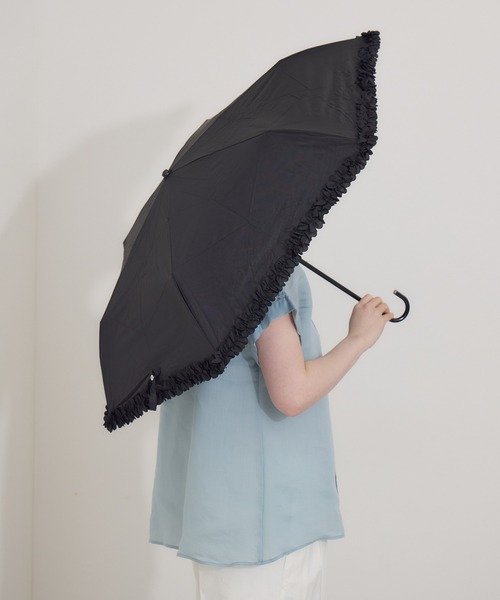 because（ビコーズ）の「because　【遮光率100％】PUヒートカット晴雨兼用折りたたみフリル日傘（折りたたみ傘・レディース・パープル/ブラック/ライトブルー/ホワイト・FREE）」の22枚目の写真