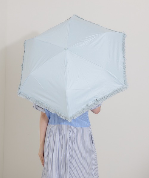 because（ビコーズ）の「because　【遮光率100％】PUヒートカット晴雨兼用折りたたみフリル日傘（折りたたみ傘・レディース・パープル/ブラック/ライトブルー/ホワイト・FREE）」の18枚目の写真