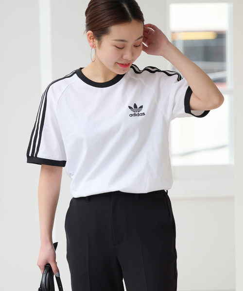 Tシャツ・カットソー adidas Originals Women's Pinstripe T-Shirt CLOTHING - Adicolor 3-Stripes Pinstripe Tee - Beige | adidas