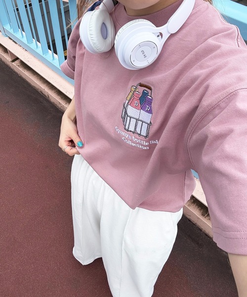 DOUBLE NAME(ダブルネーム)の「Gyunyu bottle lid BACKモチーフTEE(Tシャツ/カットソー・レディース・ピンク/ブラック/オフホワイト・FREE)」の4枚目の写真