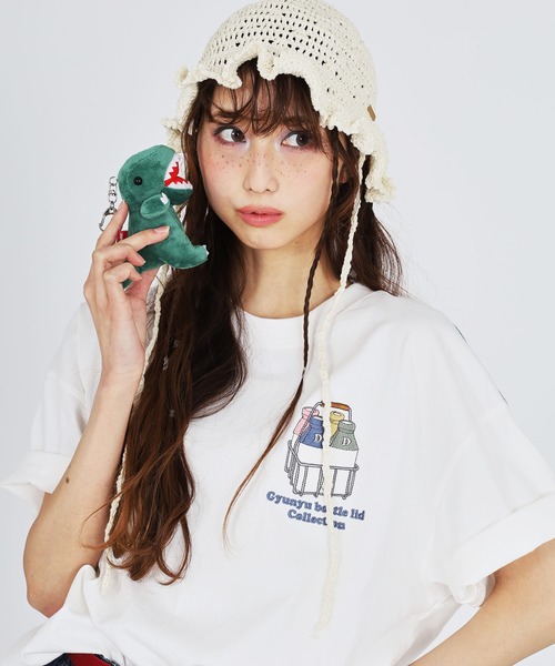 DOUBLE NAME(ダブルネーム)の「Gyunyu bottle lid BACKモチーフTEE(Tシャツ/カットソー・レディース・ピンク/ブラック/オフホワイト・FREE)」の20枚目の写真
