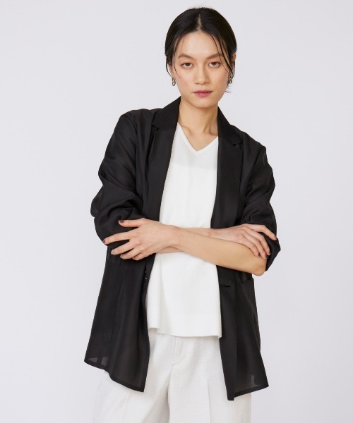 新品未使用　黒 ゆったりオーガンジーのジャケット セール】オーガンジーシースルージャケット（テーラード