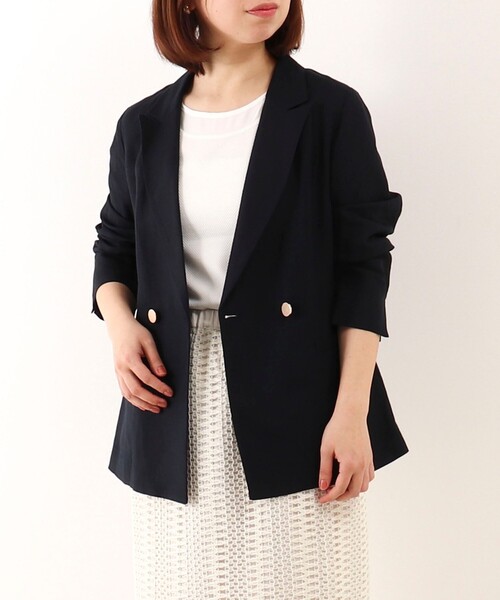 MICO COULIER（ミコクリエ）の「イージーケアリネンジャケット（テーラードジャケット・レディース・キナリ/ネイビー/ベージュ・38）」の3枚目の写真