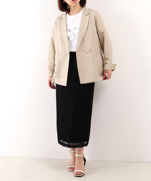 MICO COULIER（ミコクリエ）の「イージーケアリネンジャケット（テーラードジャケット・レディース・キナリ/ネイビー/ベージュ・38）」の4枚目の写真