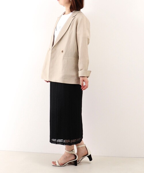 MICO COULIER（ミコクリエ）の「イージーケアリネンジャケット（テーラードジャケット・レディース・キナリ/ネイビー/ベージュ・38）」の6枚目の写真