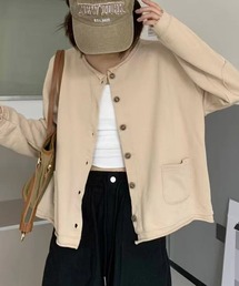 aimoha | クルーネックボタンカーディガン(ノーカラージャケット)