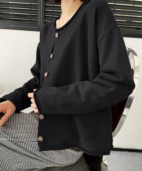 aimoha（アイモハ）の「クルーネックボタンカーディガン（ノーカラージャケット・レディース・グレー/ワインレッド/ネイビー/ライトグレー/チョコ/ベージュ/ブラック/ダークグレー・FREE）」の10枚目の写真