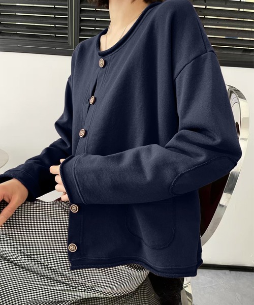 aimoha（アイモハ）の「クルーネックボタンカーディガン（ノーカラージャケット・レディース・グレー/ワインレッド/ネイビー/ライトグレー/チョコ/ベージュ/ブラック/ダークグレー・FREE）」の11枚目の写真