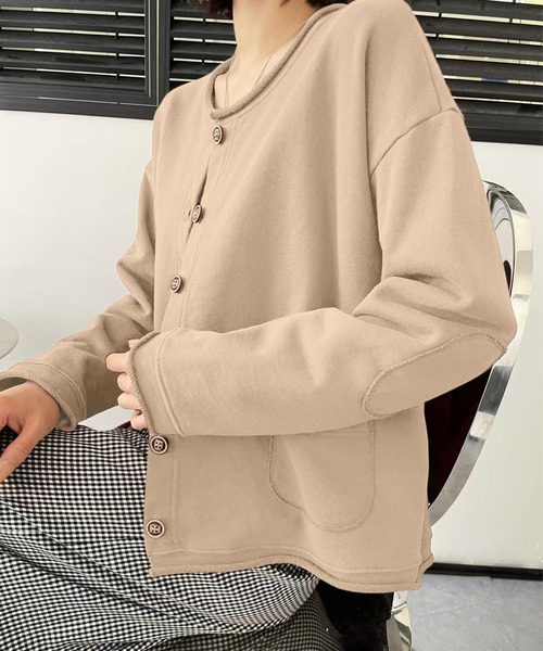 aimoha（アイモハ）の「クルーネックボタンカーディガン（ノーカラージャケット・レディース・グレー/ワインレッド/ネイビー/ライトグレー/チョコ/ベージュ/ブラック/ダークグレー・FREE）」の13枚目の写真