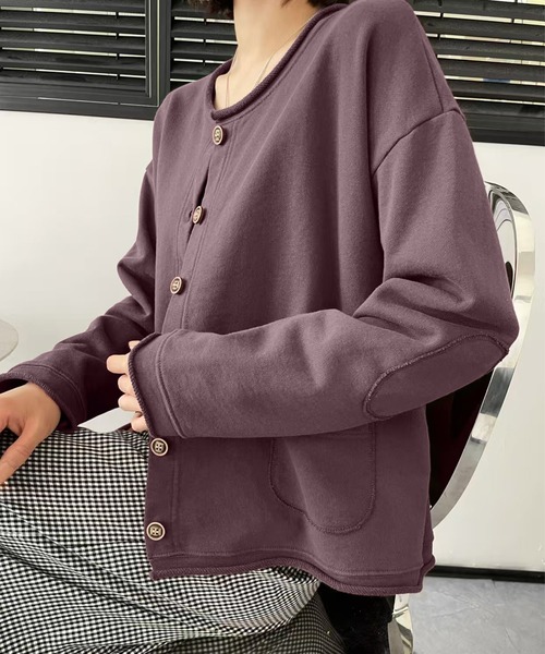 aimoha（アイモハ）の「クルーネックボタンカーディガン（ノーカラージャケット・レディース・グレー/ワインレッド/ネイビー/ライトグレー/チョコ/ベージュ/ブラック/ダークグレー・FREE）」の17枚目の写真