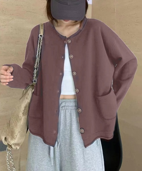 aimoha（アイモハ）の「クルーネックボタンカーディガン（ノーカラージャケット・レディース・グレー/ワインレッド/ネイビー/ライトグレー/チョコ/ベージュ/ブラック/ダークグレー・FREE）」の18枚目の写真