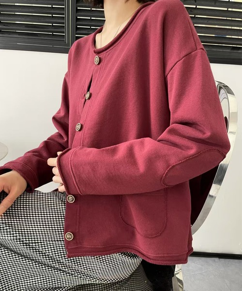 aimoha（アイモハ）の「クルーネックボタンカーディガン（ノーカラージャケット・レディース・グレー/ワインレッド/ネイビー/ライトグレー/チョコ/ベージュ/ブラック/ダークグレー・FREE）」の19枚目の写真