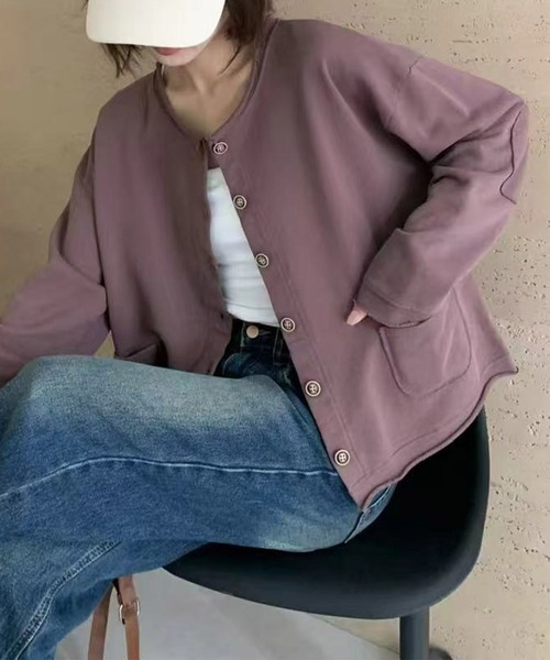 aimoha（アイモハ）の「クルーネックボタンカーディガン（ノーカラージャケット・レディース・グレー/ワインレッド/ネイビー/ライトグレー/チョコ/ベージュ/ブラック/ダークグレー・FREE）」の22枚目の写真