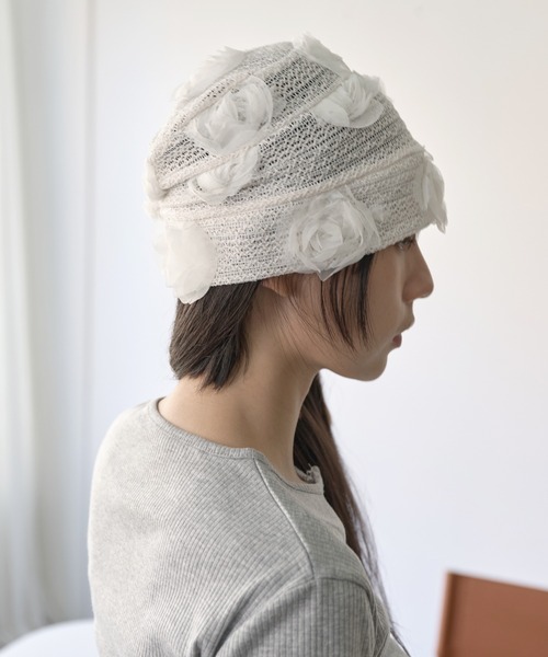 UNE MANSION（ユヌマンション）の「シースルーフラワービーニー（キャップ・レディース・ブラック/ホワイト・ONE SIZE）」の12枚目の写真