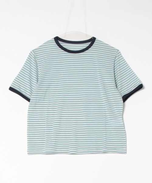 STYLEBLOCK(スタイルブロック)の「シアーボーダークルーネックTシャツ(Tシャツ/カットソー・レディース・ネイビー/ライトブルー/ブラック/ベージュ/ミント・M)」の4枚目の写真