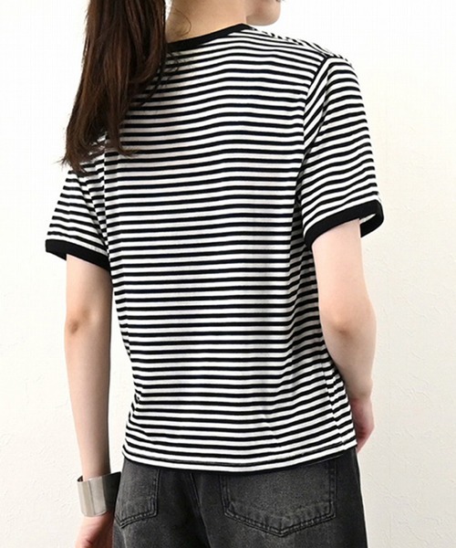STYLEBLOCK(スタイルブロック)の「シアーボーダークルーネックTシャツ(Tシャツ/カットソー・レディース・ネイビー/ライトブルー/ブラック/ベージュ/ミント・M)」の9枚目の写真