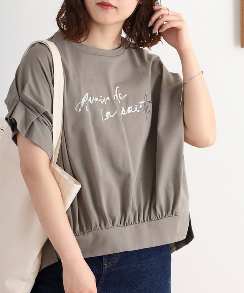 Anna Nicola(アンナニコラ)の「Anna Nicola スパンコールロゴドルマントップス(Tシャツ/カットソー・レディース・オフホワイト/グレー/ネイビー・38)」の2枚目の写真
