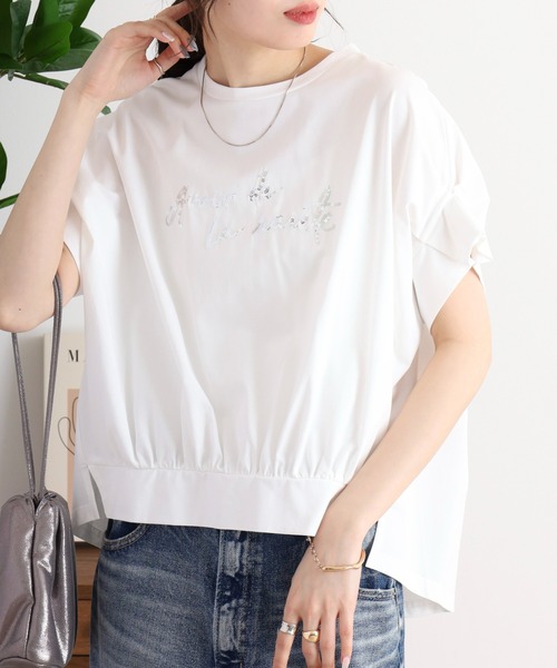 Anna Nicola(アンナニコラ)の「Anna Nicola スパンコールロゴドルマントップス(Tシャツ/カットソー・レディース・オフホワイト/グレー/ネイビー・38)」の15枚目の写真