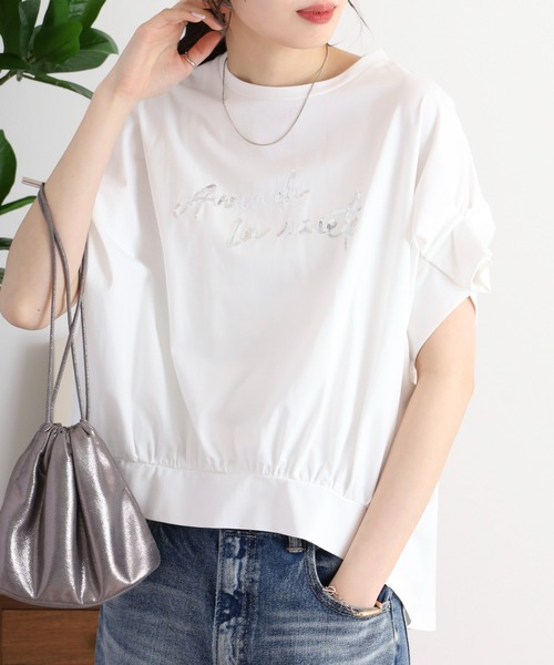 Anna Nicola(アンナニコラ)の「Anna Nicola スパンコールロゴドルマントップス(Tシャツ/カットソー・レディース・オフホワイト/グレー/ネイビー・38)」の16枚目の写真