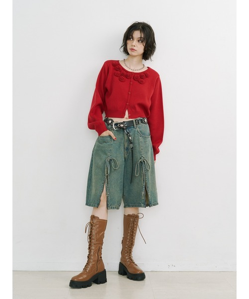 ストレッチレースアップロングブーツ 厚底 靴 冬服（ブーツ）｜jouetie