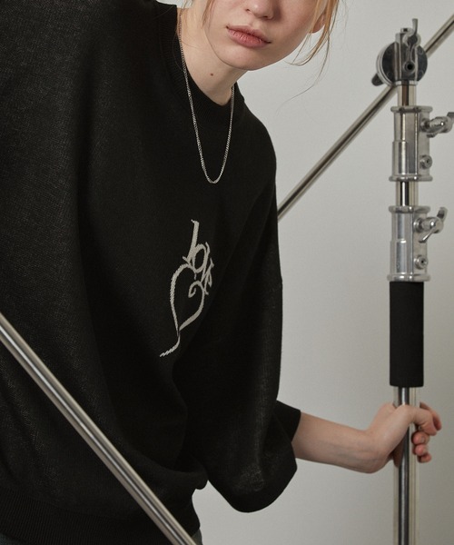 Alfred Alex】ハートデザインジャガードオーバーサイズ半袖ニット