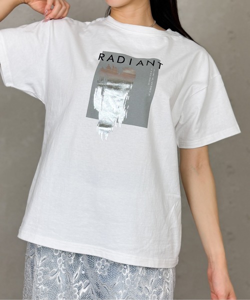 Per sist ence(パーシエンス)の「綿100スクエアプリント箔Tシャツ(Tシャツ/カットソー・レディース・オフホワイト/チャコールグレー/ブラウン・ONE SIZE)」の2枚目の写真