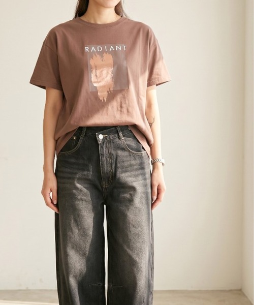 Per sist ence(パーシエンス)の「綿100スクエアプリント箔Tシャツ(Tシャツ/カットソー・レディース・オフホワイト/チャコールグレー/ブラウン・ONE SIZE)」の18枚目の写真