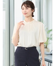 m.f.editorial | 【接触冷感 UVカット イージーケア】m.f.エディトリアルレディース ギャザーネック半袖プルオーバーブラウス(シャツ/ブラウス)