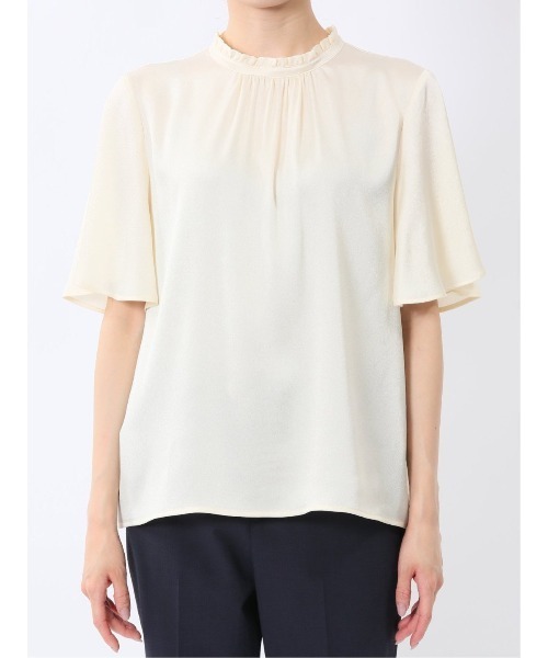 m.f.editorial（エムエフエディトリアル）の「【接触冷感 UVカット イージーケア】m.f.エディトリアルレディース ギャザーネック半袖プルオーバーブラウス（シャツ/ブラウス・レディース・アイボリー/グレー系その他2/ベージュ・MEDIUM/LARGE）」の18枚目の写真