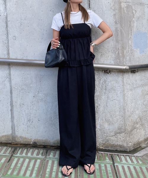 シニカルテンセルビスチェワイドパンツセット　ブラック シニカルテンセルビスチェワイドパンツセット ブラック シニカル